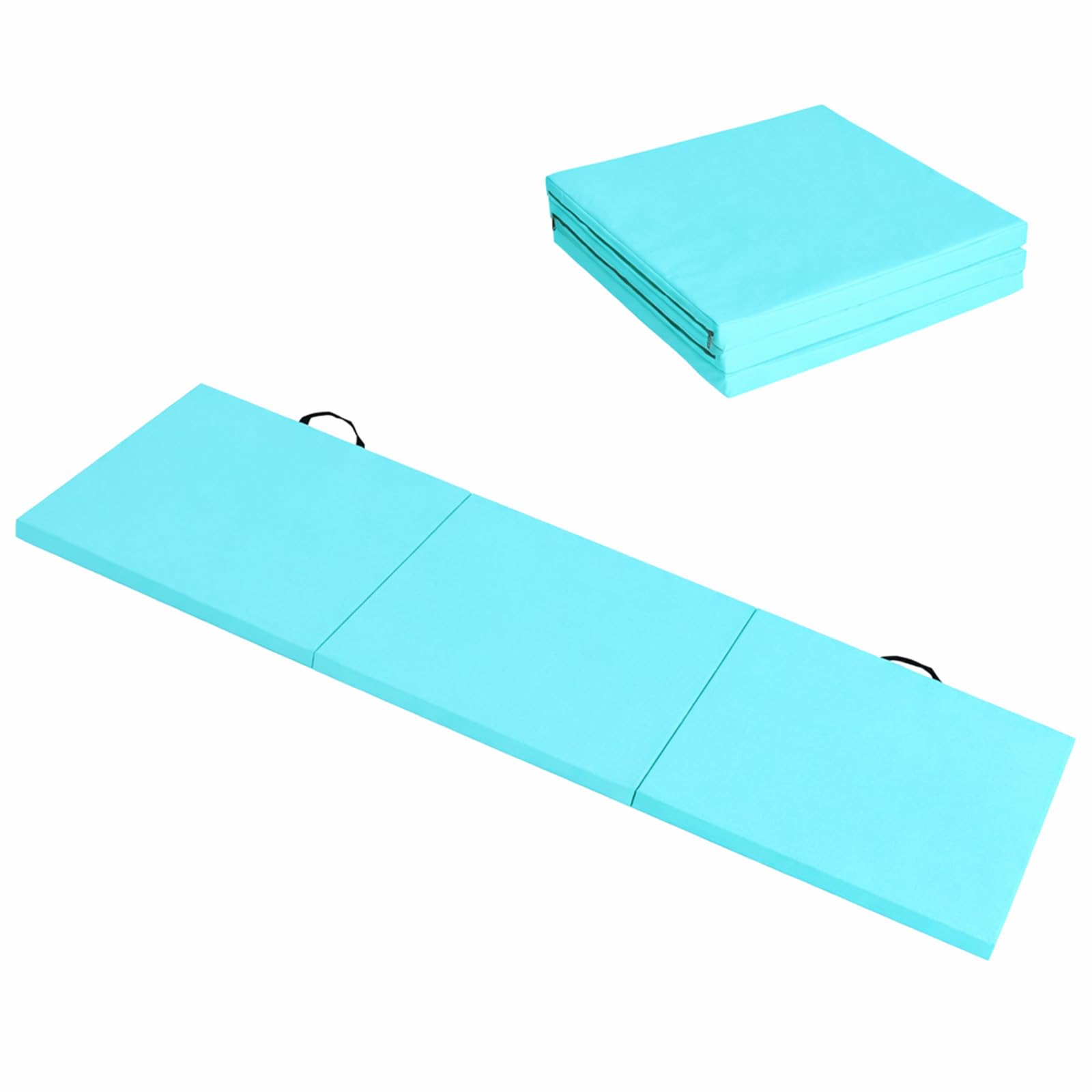LN COZY CORNER Gymnastics Exercise Mat 180×60×5cm, Thick Folding Gym Mat with High Density Foam, Non-Slip PU Leather Floor Exercise Mat with Carry Handles, Tri-Fold Yoga Pilates Mat (Light blue)