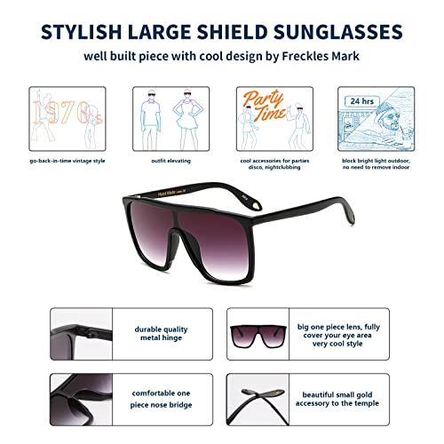 Freckles Mark Cool Large Men Sunglasses Vintage Retro 70S Square Shades Oversized Flat Top Shield Sun Glasses For Women (Matte Black, 59) #TOP3