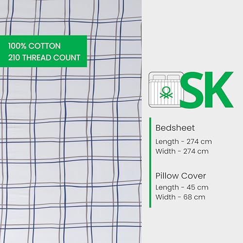 Image of United Colors of Benetton King Size Bedsheet Set | 100% Cotton 210 TC Double Bed Sheet with 2 Pillow Covers | Soft, Skin-Friendly & Fade-Resistant, Boutique Collection