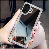 Cavdycidy for iPhone 17 Mirror Case for Women with Bling Rhinestone, Stick on Mirror for Phone Case,Luxury Shiny Crystal Protective Cover for Outdoor Makeup for Girl(Glitter Diamond)