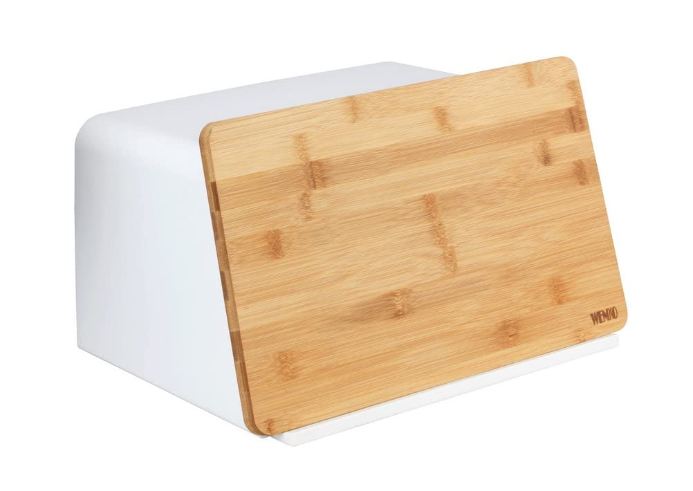WENKO White Bread Bin with Bamboo Board
