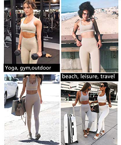 image for bbmee Exercise Outfits for Women 2 Pieces Ribbed Seamless Yoga Outfits