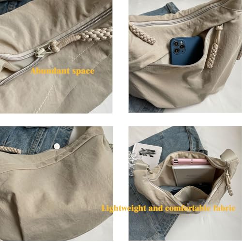 Limorence Crossbody Bag,Limorence Women\'s Fashion Plain Color Nylon Crossbody Bag,Multi-Pocket Crescent Bag Dumpling Bag (Beige,one size)