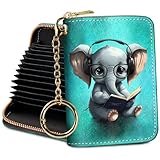 Yonlevres RFID Wallet Women Credit Card Holder, Cute Elephant Small Wallet with Keychain Zipper, Leather Credit Card Wallets Card Organizer Case RFID Blocking Accordion Gift