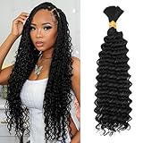 20 Inch Deep Wave Braiding Hair No Weft 210g(1Pack-3Bundles) Water Wave Braiding Hair For Bohemian Knotless Boho Braids Wet and Wave, Bulk Synthesis Braiding Hair For Micro Braids Curly Deep Bulk