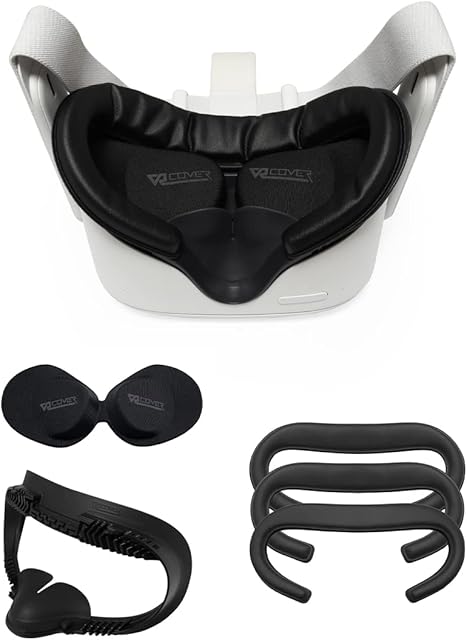 VR Cover Fitness Facial Interface and Foam Comfort Set for Oculus/Meta Quest 2 (Dark Grey & Black + Comfort Foam)