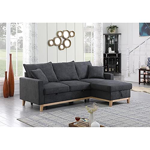Lilola Home Woven Reversible Sleeper Sectional Sofa With Storage Chaise, Dark Gray #TOP2