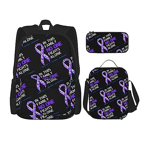 FJAUOQ Hodgkin's Lymphoma Awareness Month in September We Wear Violet - Juego de mochila de 3 piezas, bolsa de almuerzo, estuche para lápices, gran capacidad