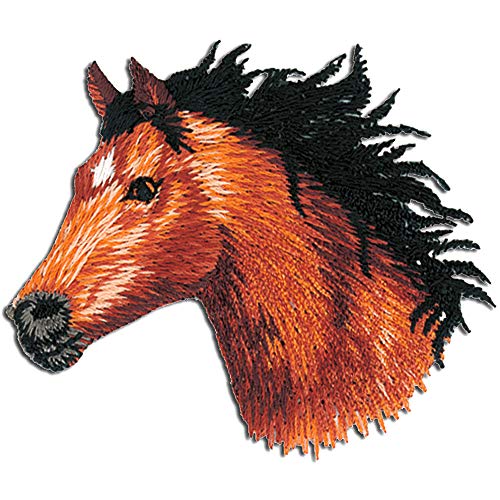 caballo cabeza animal - Parches termoadhesivos bordados aplique para ropa, tamaño: 5,6 x 5,5 cm