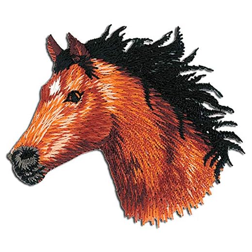 caballo cabeza animal - Parches termoadhesivos bordados aplique para ropa, tamaño: 5,6 x 5,5 cm