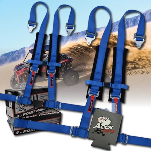 AAAA Aces Racing (Pair) 4 Point Harness - With Ez Buckle in Blue with can holder