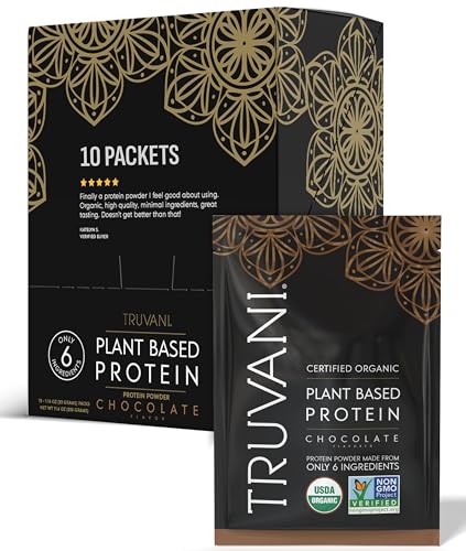 Truvani Vegan Pea Protein Powder | Chocolate | 20g Organic Plant Based Protein | Single Serving Travel Packets | 10 Servings | Keto | Gluten & Dairy Free | Low Carb | No Added Sugar