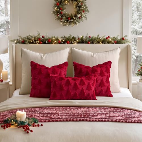 Image of MIULEE Christmas Throw Pillow Covers Burgundy Red Set of 2 16x16