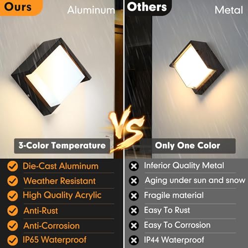 Image of Outdoor Light Fixtures Wall Mount 1 Pack, Modern Square LED Porch Light, 3CCT Selectable (3200K /4000K /6500K), IP65 Waterproof Exterior Wall Sconces for House Garage Patio Front Door