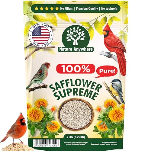 Nature Anywhere Safflower Supreme Bird Seed for Outside Feeders - Made in USA - Clean Premium Quality Wild Birds Food - Hi Protein Bird Feed - No Fillers