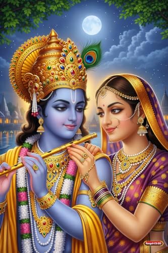 Image of Rangoli Radha Krishna Self Adhesive Poster 12x18 Inch | Divine Hindu God Wall Sticker Poster for Home Temple Pooja Room Living Room Bedroom Decor | Spiritual Devotional Wall Art