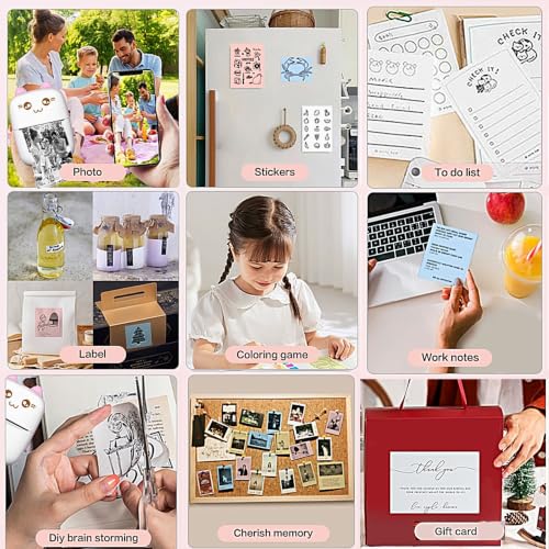 Image of Mini Bluetooth Thermal Printer Kids and Adults - Portable Inkless Pocket Label Printer - Wireless Receipt & Photo Printer with Roll Paper and Stickers for Study Notes & Banner (Starter Pack)