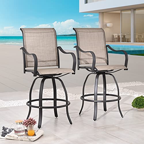 Image of LOKATSE HOME Bar Height Swivel Outdoor Chairs High Back Patio Stools with Arms Set of 2 for Lawn Backyard Garden Grey, Tesling