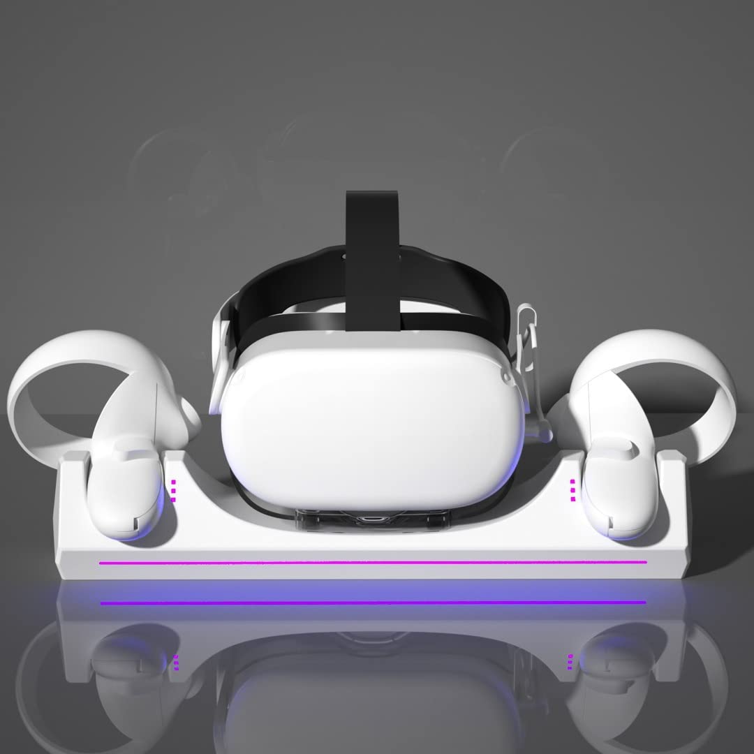 For Oculus Quest 3 VR Multifunctional Controller Charging Station with LED, Multifunctional Cooling Base, Dual Charger Docking Station for Oculus Quest 3 VR Holder (White, Oculus Quest 3) Q6