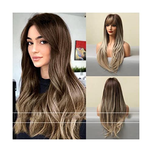 Moda Perucas Ombre Longas Para Mulheres Perucas Longas Em Camadas Com Franja Cinza Laranja Loira Per