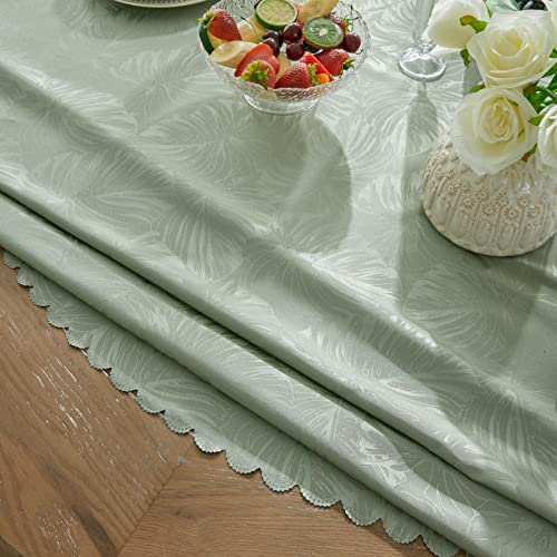EFFICINATURE Round Tablecloth 60 Inch Table Cloth Green Leaves Pattern Scalloped Edge Silky Soft Fabric Waterproof Wrinkle Free Washable Table Cover for Kitchen Dining Party Banquet Patio Decor by EFFICINATURE - Image 5