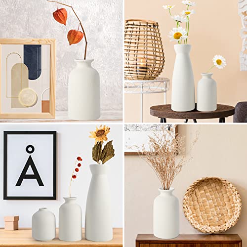 Yeenaasy Ceramic Vase Set Of 3, Small Flower Vases For Rustic Home Decor, Modern Farmhouse Decor, Vase For Dried Flower, Living Room Decor, Shelf, Table, Bookshelf, Mantel And Entryway Decor (White) #TOP5