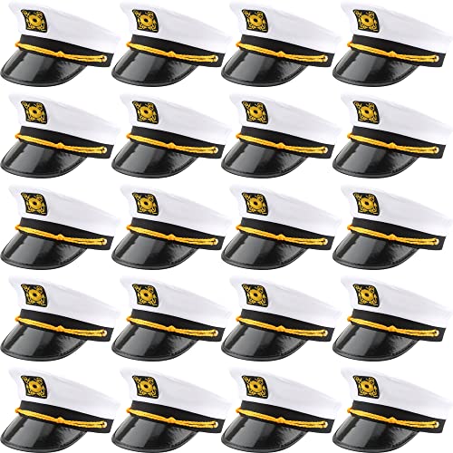 SGBETTER 20 Pack Captain Hats Adjustable White Sailors Navy Yacht Hats for Halloween Cruise Line Captain Theme Party Cosplay Costume Accessory