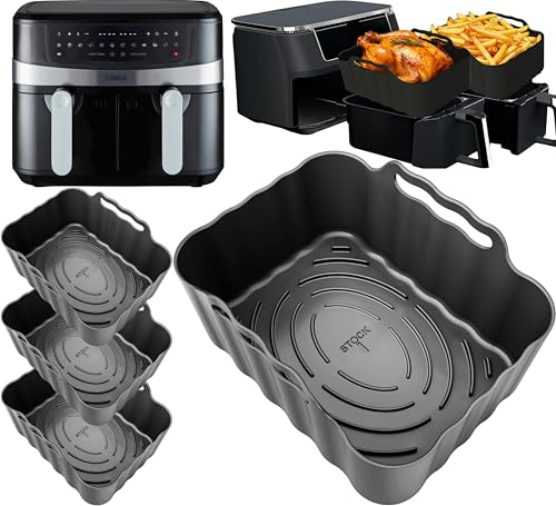 Tower 9L Premium Silicone Liners 4-Pack | 2.5mm Thick, Convex Base, Dishwasher Safe | 2PCS Reusable 9L Air Fryer Liners | T17088 Vortx 9L Dual Basket Silicone Liners | by iStock Ltd