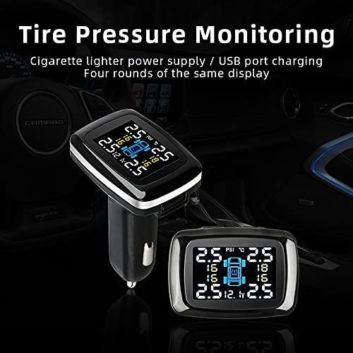 Tpms Sistema di monitoraggio della pressione dei pneumatici for auto, accendisigari con porta USB, allarme di sicurezza automatico, quattro sensori esterni Pressione Pneumatici(External sensor)