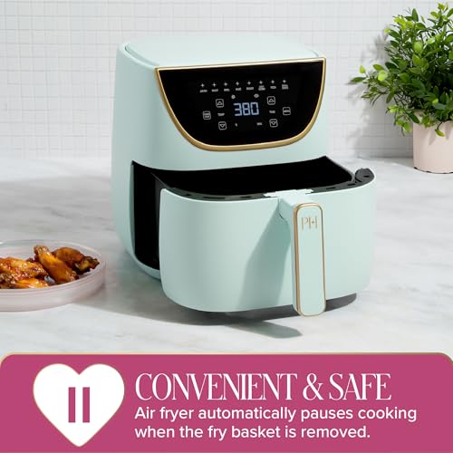 Image of Paris Hilton Air Fryer, Large 6-Quart Capacity, Nonstick Made without PFAS, Touchscreen Display, 8-in-1 (Air Fry, Roast, Broil, Bake, Reheat, Keep Warm, Pizza, Dehydrate), Dishwasher Safe, Aqua