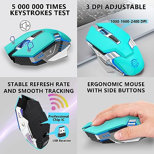 Image of Bluetooth Gaming Mouse, RGB Rechargeable USB Wireless Mouse, Quiet Click, LED Backlit, Ergonomic, with Side Button, 6 Button, DPI Adjustable, Computer Mice for Laptop PC MacBook Chromebook - Green