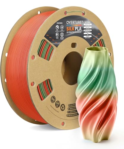 Image of OVERTURE Silk PLA Rainbow Filament 1.75mm, Bi-Color Shiny PLA Finish, Smooth & Glossy, 1kg Spool (2.2lbs), Ideal for Cosplay Jewelry & Home Decor (Silk Lettuce Tomato)