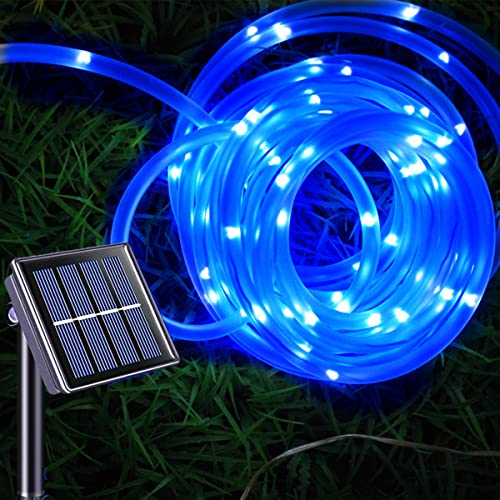 Sunboia Luci a corda LED, luci a tubo solari, 7 m, 50 LED, luci fata decorative impermeabili per esterni, giardino, patio, feste, cortile, casa, matrimonio, festival, Natale (Blu)