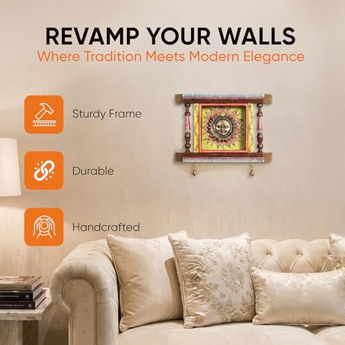 Image of Divya-II Wall decor frame with beautiful Brass Sculpture of Surya Dev | Handcrafted Wall Art for Home Decor & Office Spaces