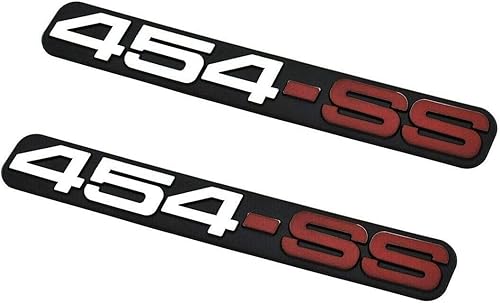 Paquete de 2 emblemas de puerta 454 SS 3D, placa de identificación de rejilla de repuesto para camiones 1988-2000 SS 1500 cepillado (rojo cromado)