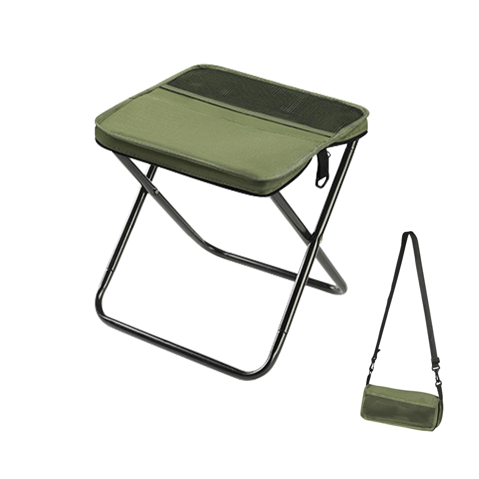 ACESOME Camping Stool, Folding Camping Chair, Portable Outdoor Stool, Foldable Lazy Chair, Folds into a Crossbody Bag for Camping, Fishing, Picnic, Travelling and Hiking (Green, 11.4" x 9.8" x 12.2")