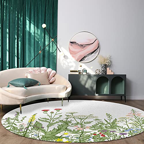 Round Area Rugs 3 Ft Diameter For Nursery Room Retro Garden Plants Rustic Herbs Flower Design Decorative Rug Carpet Floor Mat Yoga Mat For Boys Girls Playroom Home Decor #TOP2