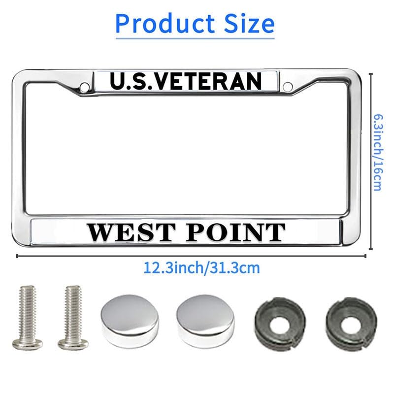 Image of US Veteran West Point License Plate Frame Metal Car Tag Holder Cover | US Veteran West Point License Plate Frame Chrome Metal Car Tag Holder Weatherproof Fit Standard US Auto Truck Accessories