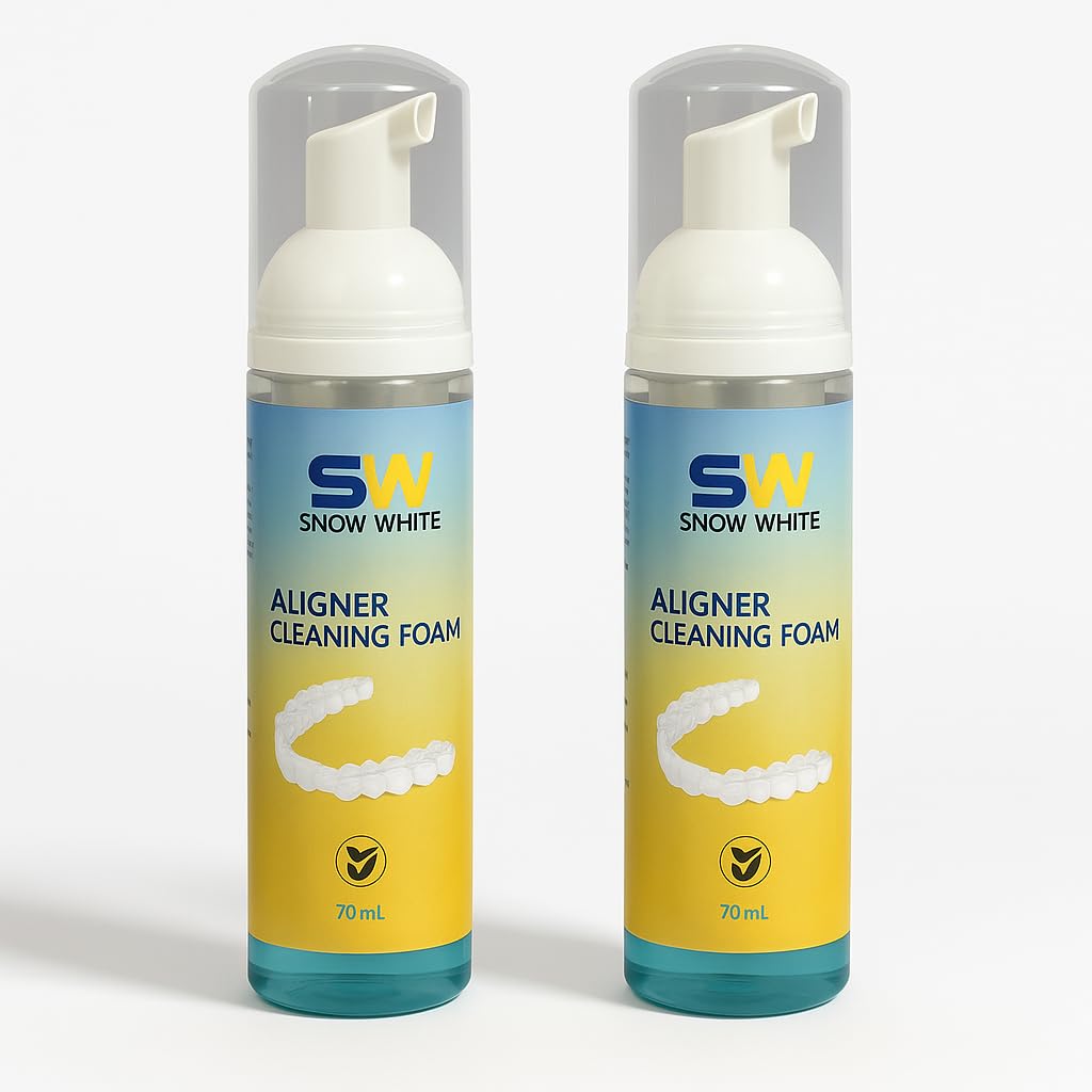 Snow White Aligner Cleaning Foam | Mint Flavor | Antibacterial Formula for Clear Aligners & Retainers | Odor-Free | Portable & Easy to Use | (70ml) (Pack of 2)