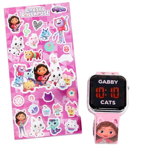 DreamWorks Gabbys Dollhouse Cat Watch for Kids - Bundle with Cat Wrist Watch with Printed Straps Plus Stickers | Gabbys Dollhouse Accessories for Girls