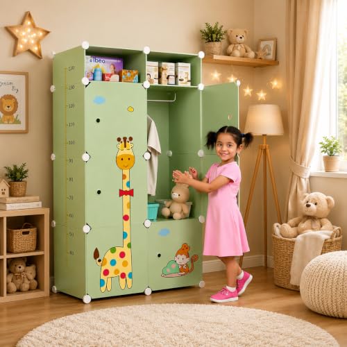 Image of Mevigo Plastic Wardrobe for Kids & Baby | 6+2-Door Cupboard for Clothes | Almirah for Kids Clothes | Collapsible Baby Wardrobe | Cupboard Storage Rack for Toys Books | Bedroom -Green-S3