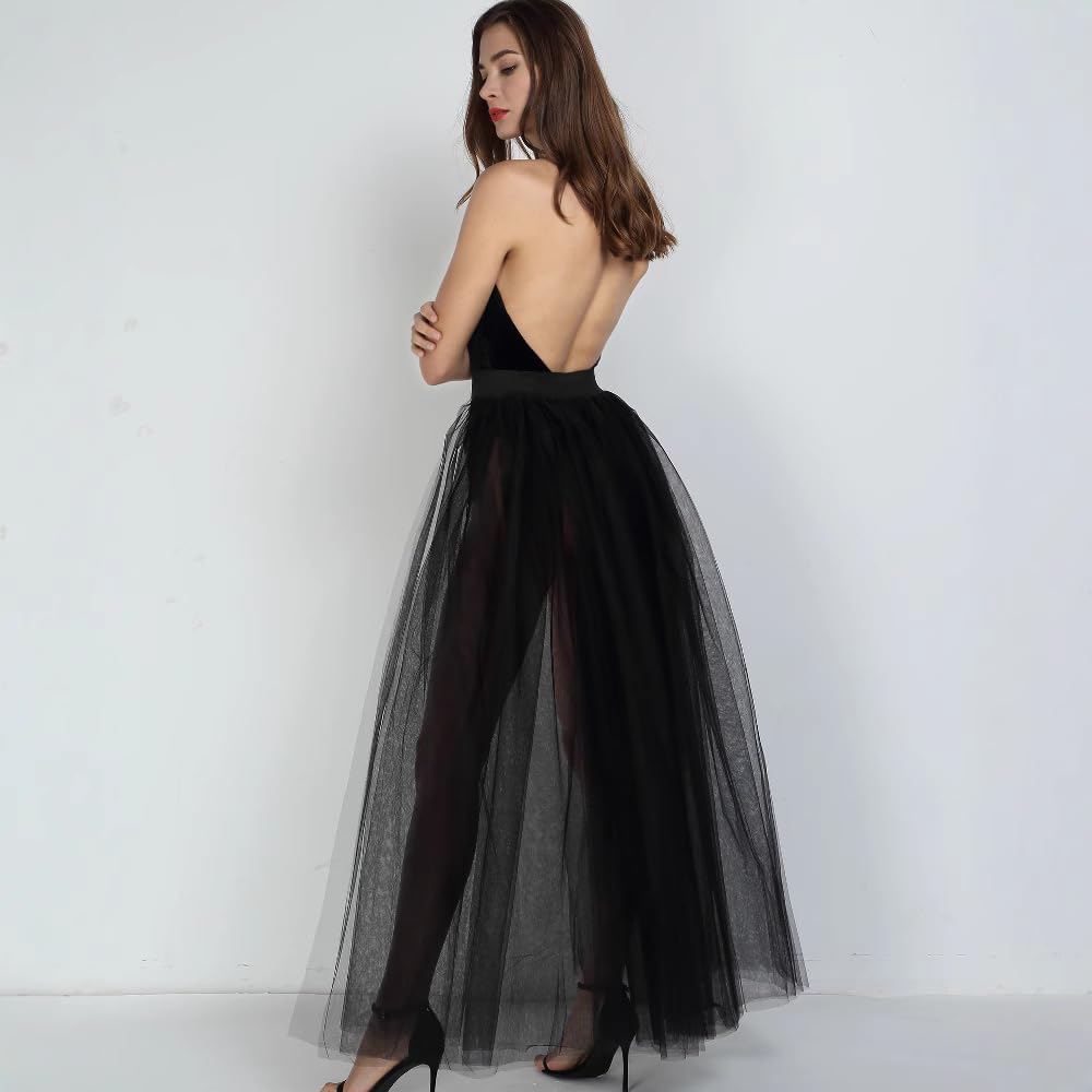 Women Long Tulle Tutu Skirts, 3 Layers Floor Length Elastic Waist Bustle Skirt for Wedding Prom Party Bride Gown Overskirt - Image 7