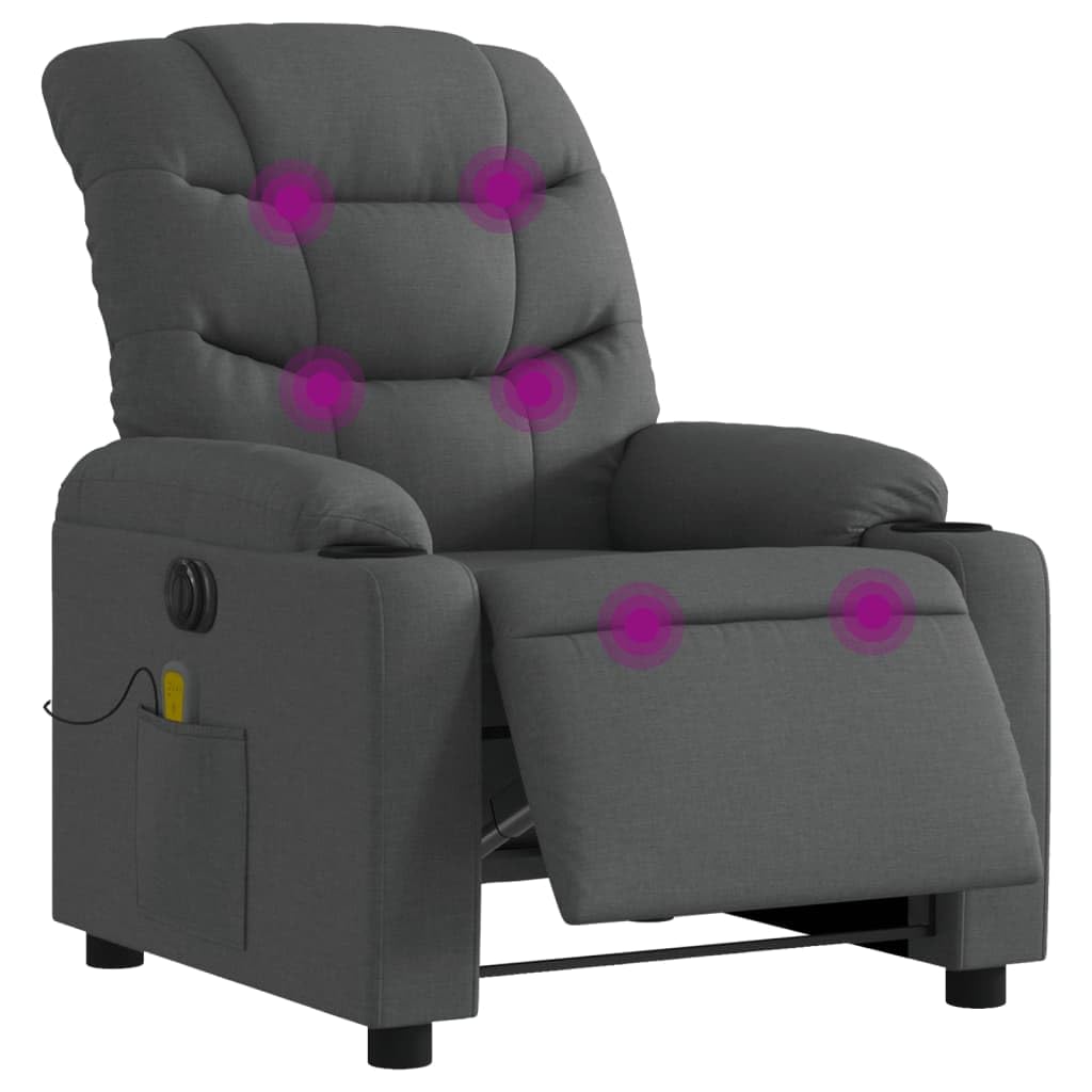 Sillón Reclinable de Masaje Eléctrico, Sillón Orejero Ajustable, Asiento para Personas Mayores, Tela Color Gris Oscuro