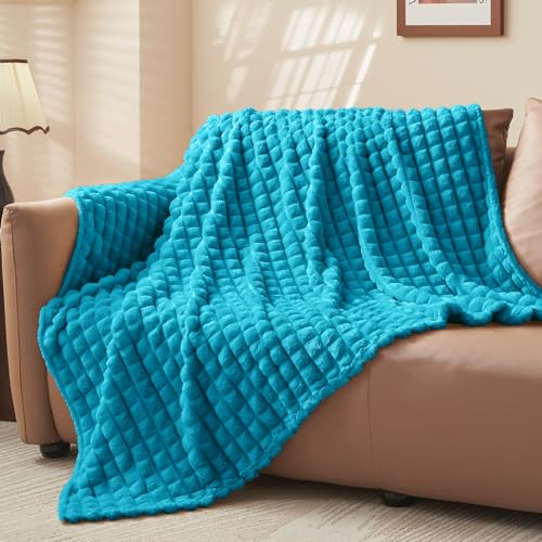 Image of BEDELITE 3D Checked Teal Fleece Twin Throw Blanket for Bed, 60x80 Inch