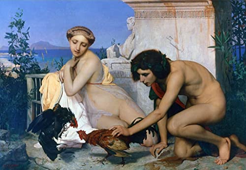 Jeunes Grecs encourageant les coqs à se battre tableau sur toile pour habiller un mur vide