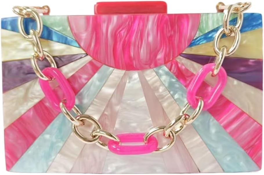 Elegant Ladies Acrylic Evening Clutch Multicolored Bag Box Stylish Marble Purse Handbag for Wedding Banquet Cocktail