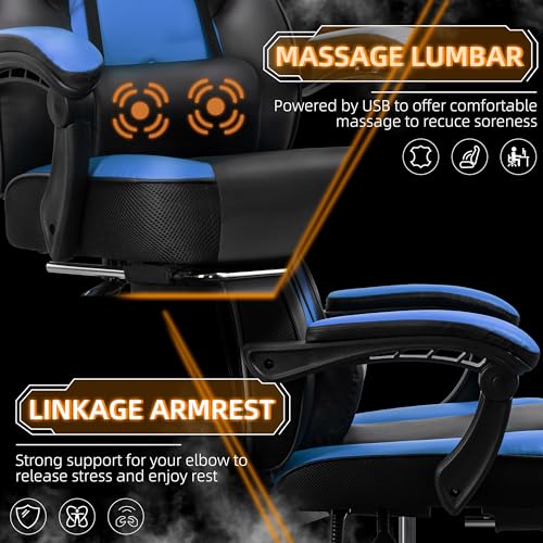 Image of Shintenchi Gaming Chair,Video Game Chair with footrest and Massage Lumbar Support,Height Adjustable Game Chair with 360Swivel Seat Ergonomic Computer Chair with Headrest for Office or Gaming(Blue)
