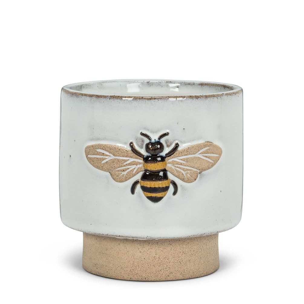 212 Main 4 in. Single Emboss Bee Planter White & Natural - Medium