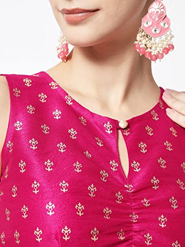 Image of studio rasa Women's Dupion Hand Block Printed Readymade Top for Festive Wedding Party