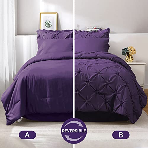 JOLLYVOGUE King Size Comforter Set 7 Pieces, Purple Bed in a Bag Comforter Set for Bedroom, Beddding Sets with Comforter, Sheets,Ruffled Shams & Pillowcases